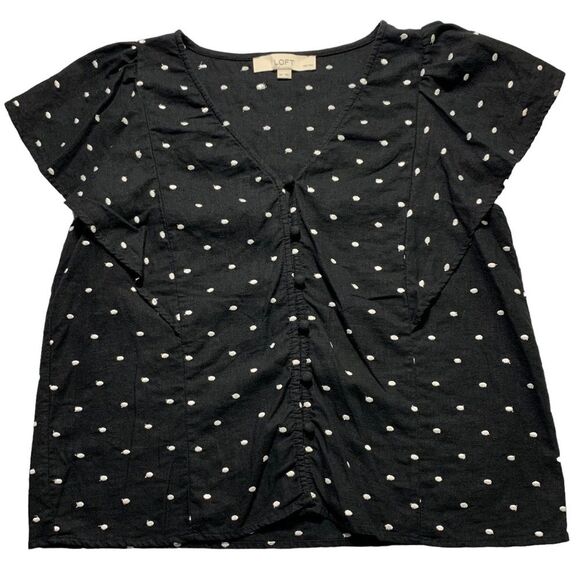 LOFT Dotted Functional buttons Button-up Fluttering Blouse MP - Picture 3 of 9